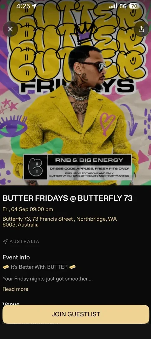 Event details in the XS World app