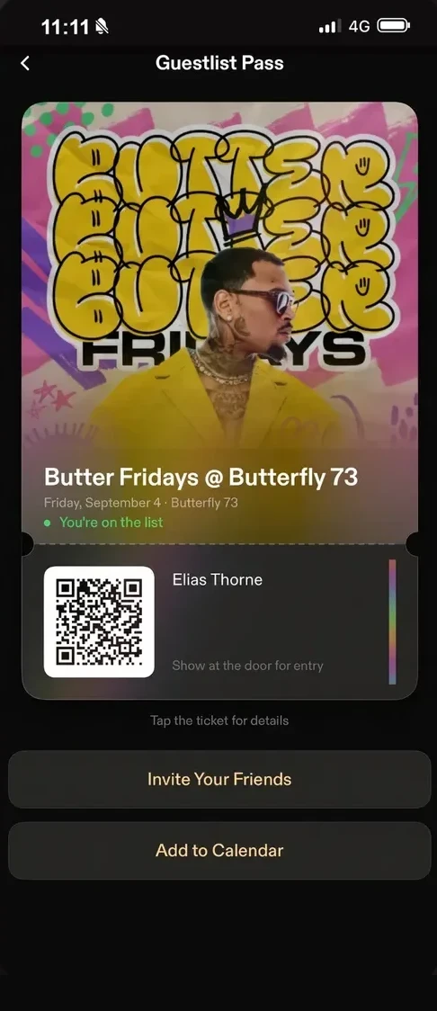 Guestlist QR pass in the XS World app