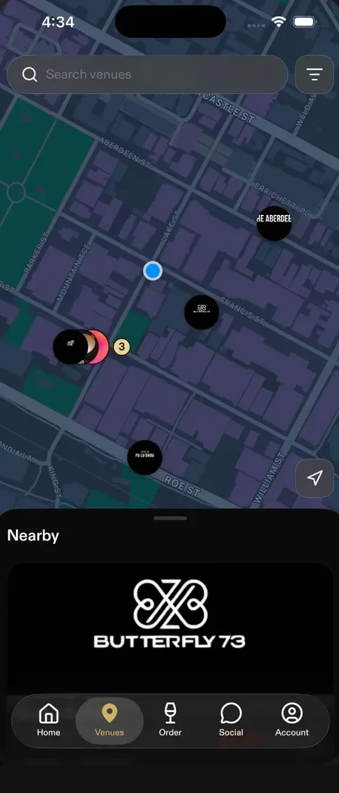 Live venue map in the XS World app